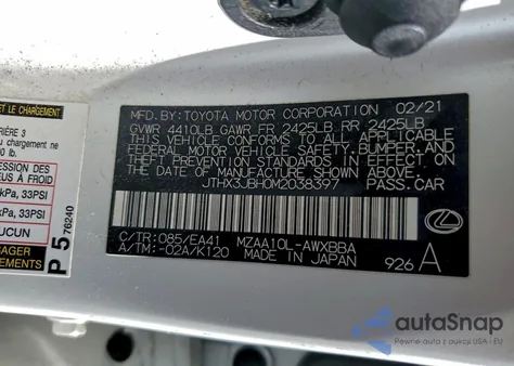 2021 Lexus Ux 200 z USA, uszkodzony, nr VIN JTHX3JBH0M2038397